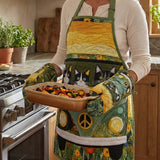 Hippie Van Cat Quilted Apron Set (2-Piece) – Padded Apron + Heat-Resistant Oven Mitts