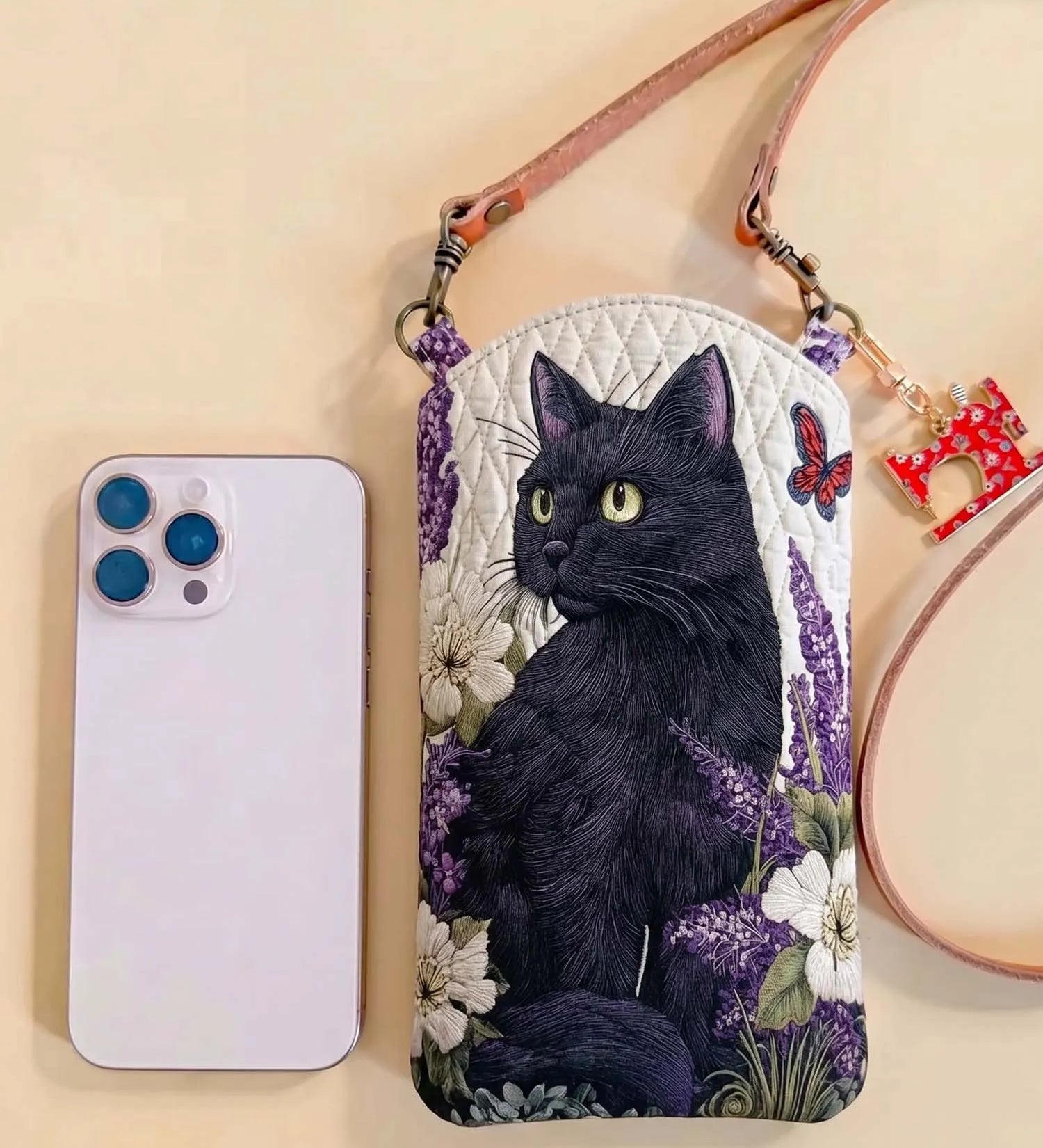Cute Cat Quilted Slim Phone Crossbody Bag