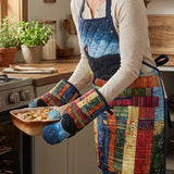 Book And Cat Quilted Apron Set (2-Piece) – Padded Apron + Heat-Resistant Oven Mitts