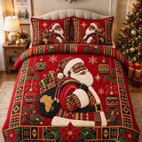 Christmas Santa African Geometric Ornament Quilted 3-Piece Bedding Set