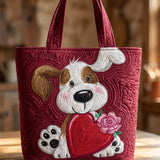 Puppy And Hearts Quilted Tote Bag