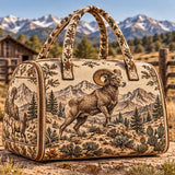 Retro Wilderness Bighorn Sheep Snow Mountain Pine Quilted Duffle Bag