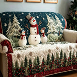 Christmas Snowman Snowflake Forest Quilted Sofa Cover