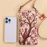 Tree And Black Cat Quilted Slim Phone Crossbody Bag