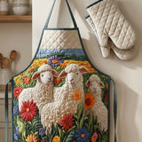 Sheep Quilted Apron Set (2-Piece) – Padded Apron + Heat-Resistant Oven Mitts