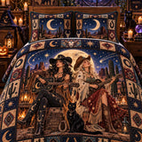 Western Cowgirl Guitar Desert Full Moon Black Cat Quilted 3‑Piece Bedding Set