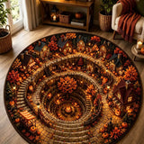 Autumn Pumpkin Village Spiral Quilted Round Mat