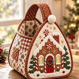 Gingerbread House Applique Xmas Gift Carry Tote Quilted Christmas Basket