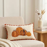Multi-Pattern Pumpkin Pom Pom Lumbar Pillow Cover