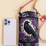 Raven And Flower Quilted Slim Phone Crossbody Bag
