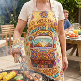 Hippie Van Quilted Apron Set (2-Piece) – Padded Apron + Heat-Resistant Oven Mitts