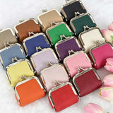 Genuine Leather Mini Coin Purse-Solid Color Kiss Lock Change Pouch