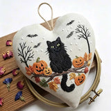 Heart Embroidery Kit - Black Cat And Pumpkin | Happy Halloween Handicraft | Diy Holiday Needlepoint