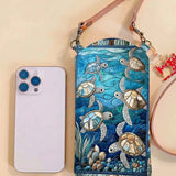 Stained Glass Sea Turtle Ocean Quilted Slim Phone Crossbody Bag