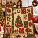 Vintage Christmas Tree Wreath Patchwork Quilted Blanket