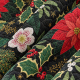 Poinsettia Holly Christmas Quilted 3-Piece Bedding Set
