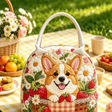 Strawberry Corgi Quilted Lunch Bag