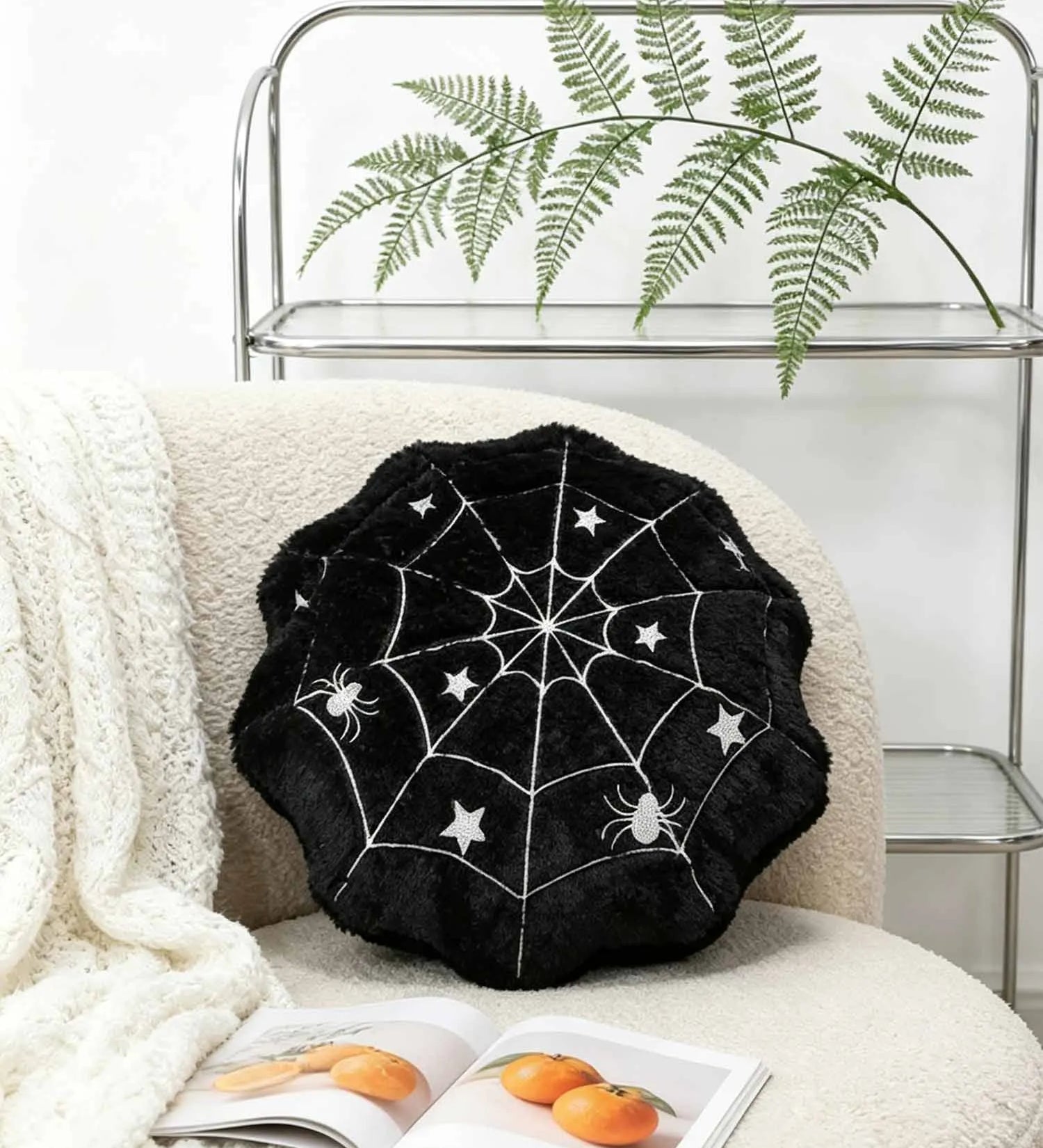 Halloween Spider Web Plush Round Throw Pillow