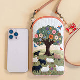 The Tree And Sheep Quilted Slim Phone Crossbody Bag