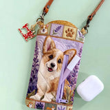 Lavender Corgi Patchwork Quilted Slim Phone Crossbody Bag