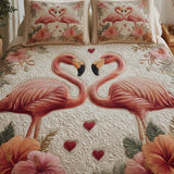The Love Of Flamingose Valentine'S Day 3- Piece Quilted Bedding Set