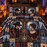 Gothic Masquerade Couple Portrait Castle 3-Piece Quilted Bedding Set