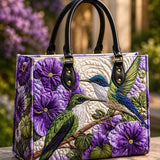 Flowers And Hummingbirds Quilted Leather Strap Bible Handbag