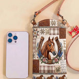 Horseshoe And Floral Wreath Quilted Slim Phone Crossbody Bag