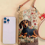 Floral Patchwork Dachshund Quilted Slim Phone Crossbody Bag