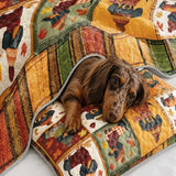 Fall Autumn Patchwork Dachshund Knit Sweater Maple Leaf Quilted 3‑Piece Bedding Set