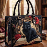 Book And The Black Cat Quilted Leather Strap Bible Handbag