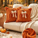 Halloween Fall Pumpkin Bow Plush Embroidered Throw Pillow Cover