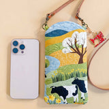Cattle On The Grassland Quilted Slim Phone Crossbody Bag
