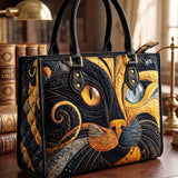 Black Cat Quilted Leather Strap Bible Handbag