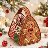 Gingerbread Man Applique Holiday Gift Storage Handbag Quilted Christmas Basket