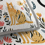 Colorful Cat Floral Patchwork Quilted 3‑Piece Bedding Set