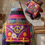 Hippie Van Quilted Apron Set (2-Piece) – Padded Apron + Heat-Resistant Oven Mitts