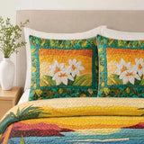 Tropical Plumeria Floral Patchwork Quilted 3‑Piece Bedding Set