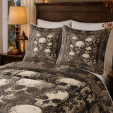 Vintage Gothic Skull Damask Scroll Quilted 3‑Piece Bedding Set