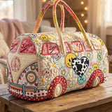 Heart Rose Hippie Van Quilted Duffle Bag