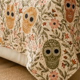 Sugar Skull Botanical Quilted 3-Piece Bedding Set