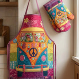 Hippie Van Quilted Apron Set (2-Piece) – Padded Apron + Heat-Resistant Oven Mitts