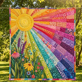 Sun Rainbow Floral Patchwork Quilted Blanket