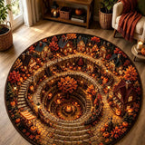 Autumn Pumpkin Village Spiral Quilted Round Mat