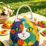 Vibrant Rainbow Cat Quilted Lunch Bag
