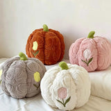 Cute Halloween Fall Tulip Embroidered Plush Pumpkin Throw Pillow