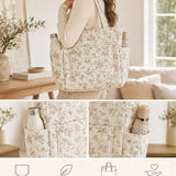 Medieval Castle Snow Owl Celestial Animal Patchwork Quilted Tote Bag With Multiple Pockets