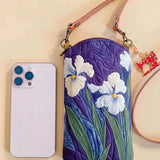Iris Flower Quilted Slim Phone Crossbody Bag