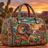 Southwest Desert Bighorn Sheep Cactus Sunset Floral Quilted Duffle Bag