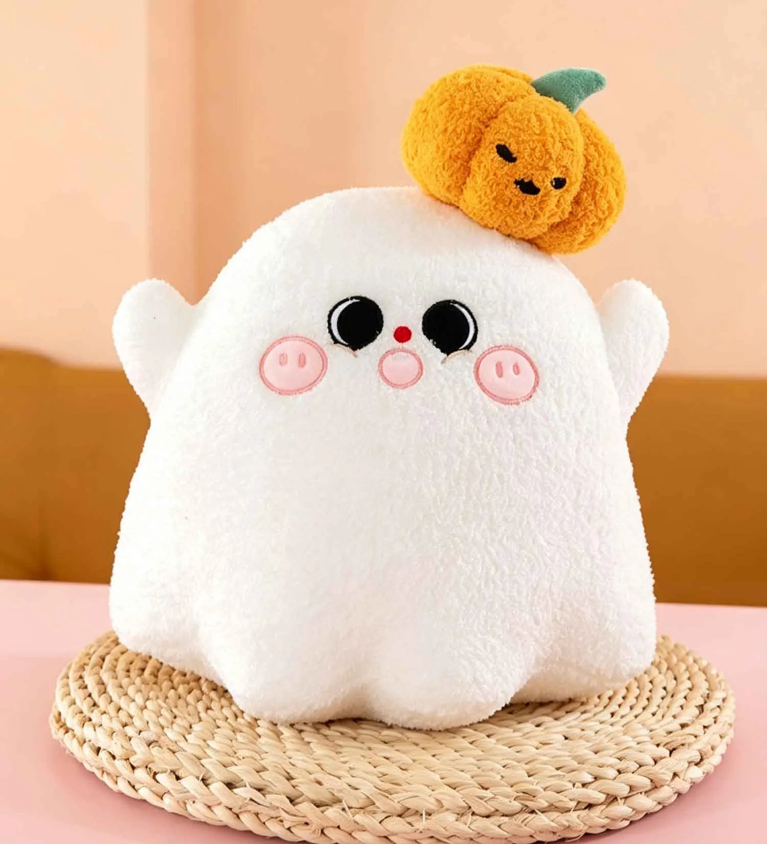 Cute Halloween Ghost & Wizard Pumpkin Plush Throw Pillow